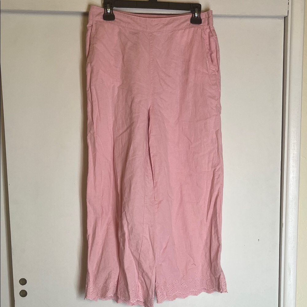 Laura Ashley Pink Wide Leg Pants with lace detail size medium